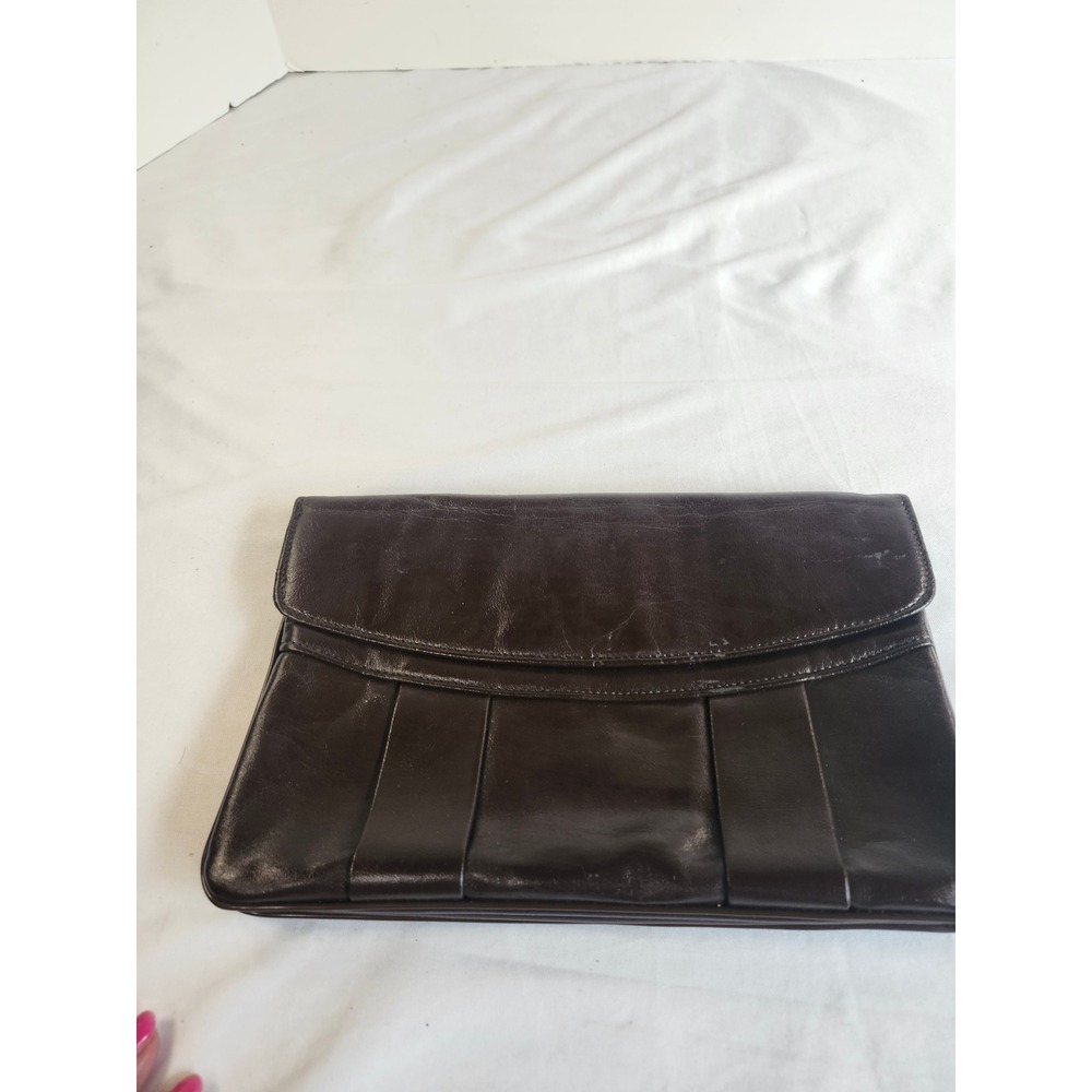 Vintage Dark Brown Faux Leather Pleated Envelope Clutch Bag Evening Handbag